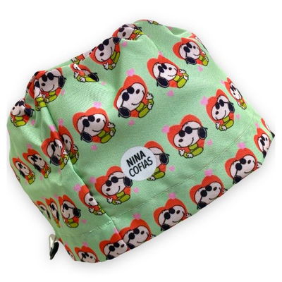Cofia Nina 151 Snoopy Verde Corazones.