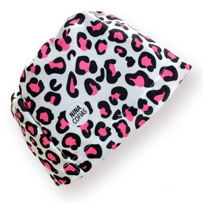 Cofia Nina 908 Animal Print Blanca y Rosa.