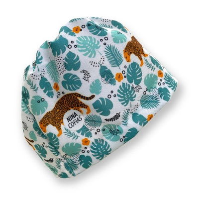 Cofia Nina 741 Leopardo C/ Hojas Celestes.