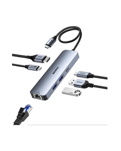 Hub Adaptador Usb-c 6 En 1 Para Macbook Pro Air Hdmi Sd RJ45