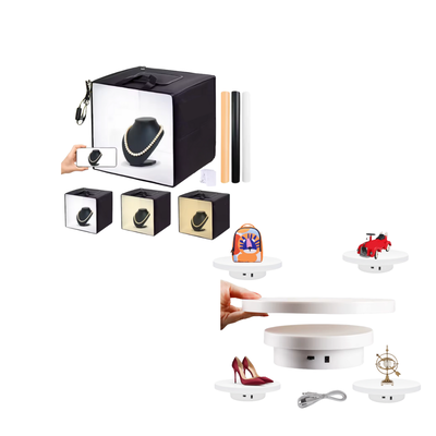 Kit Fotografía Caja De Luz + Base Giratoria 360 2en1 14/20cm