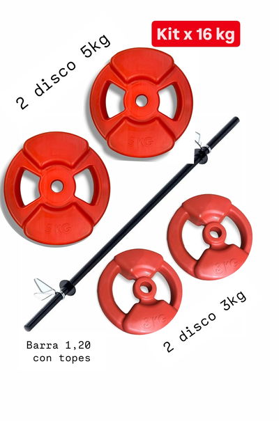 Kit 16 kg con agarre Body Pump 