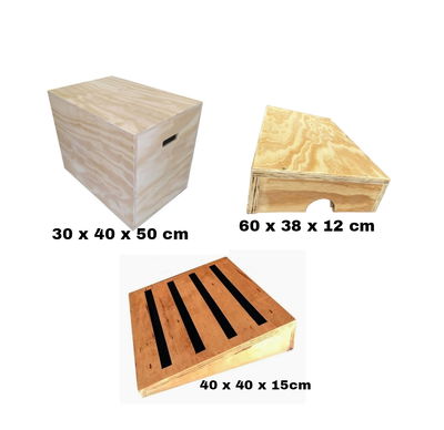 Combo Pliométrico Profesional – Cajón Salto 30×40×50 + Step + Plano Inclinado
