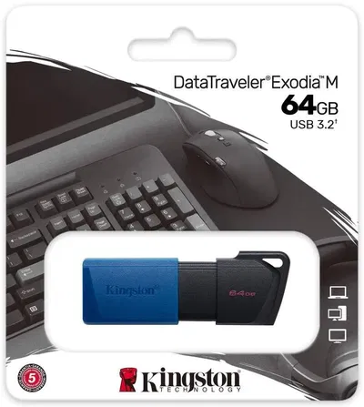 Pen Drive Negro/Azul 64Gb usb 3.2 retractil Kingston DataTraveler Exodia (DTXM/64GB)