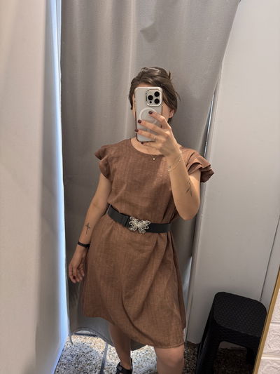 Vestido lino bordado con volados 