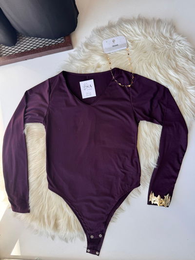 Body manga larga cuello V