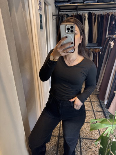 Body manga larga cuello V