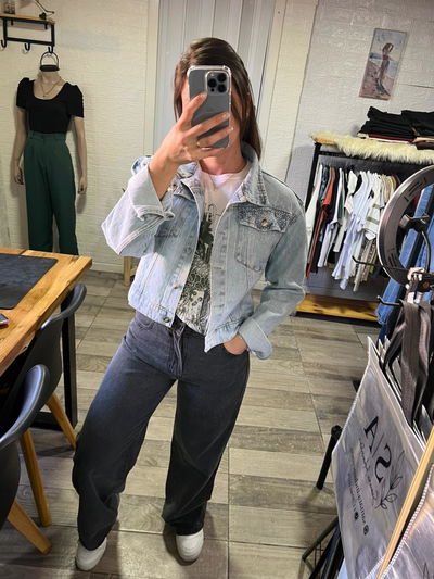 Campera jeans strass