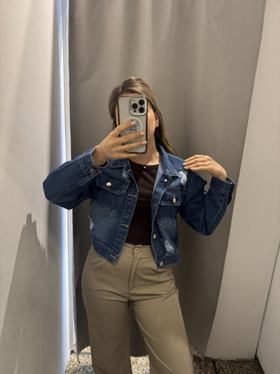 Campera crop jeans roturas
