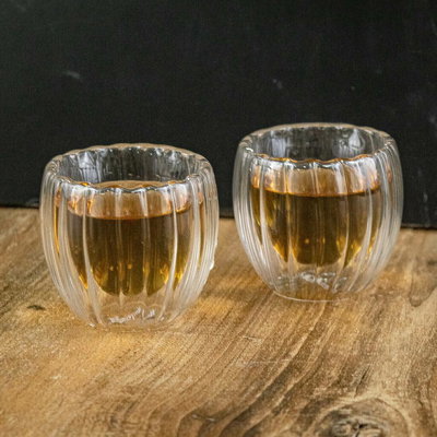 Set x2 Vaso Doble Vidrio Rayado 150 ml Hudson
