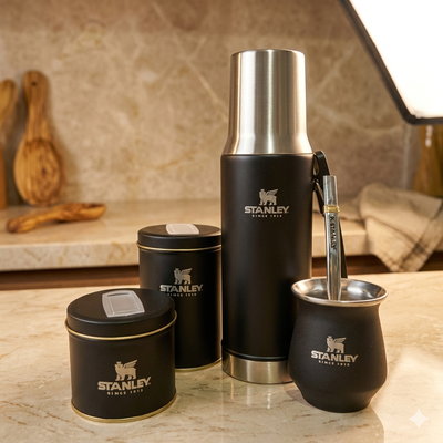 Set termo y mate 1L negro