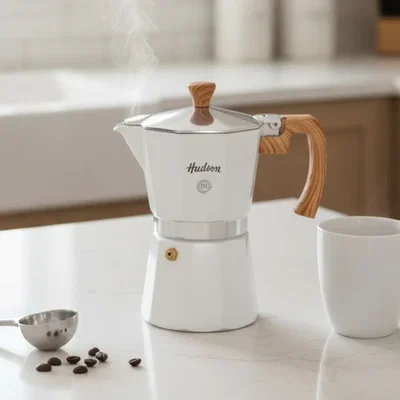 Cafetera Italiana Blanca Hudson