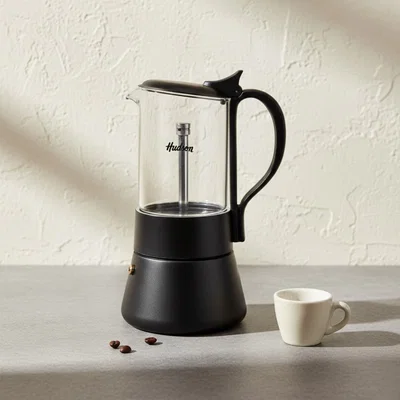 Cafetera Hudson Ita. Acero/Vidrio Negra 6 Tazas
