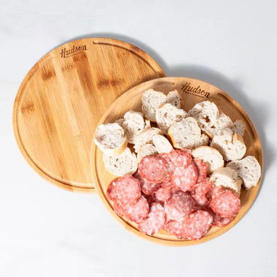 Set X2 Plato Tabla Asado Hudson Redondo Madera 26 Cm Bambú