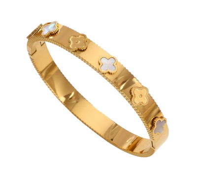 Pulsera Esclava Van Cleef En Acero Quirúrgico Baño Oro 18k
