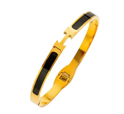 Pulsera Esclava Acero Quirúrgico 316l Ench Oro 18 Kt Negra