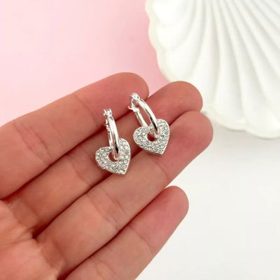 Argolla en acero blanco Corazon con Strass