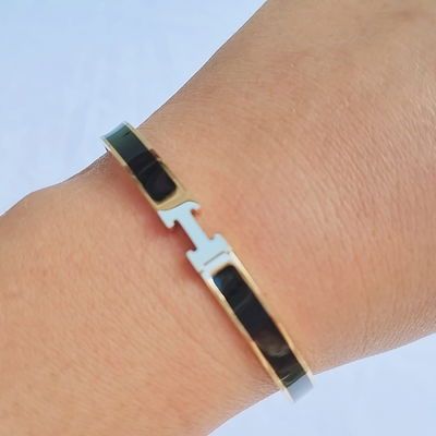 Pulsera Esclava Acero Quirúrgico 316 L Plateada Con Negro