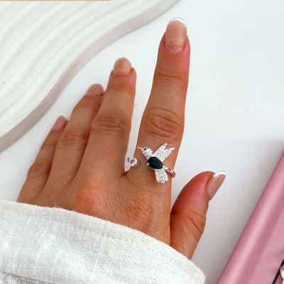 Anillo de acero Blanco Colibri