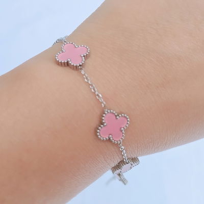 Pulsera Trebol Rosa (van Cleef) Regulable Acero Quirurgico