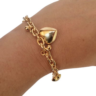 Pulsera Acero Quirurgico Dorado Corazones Con Cascabel 