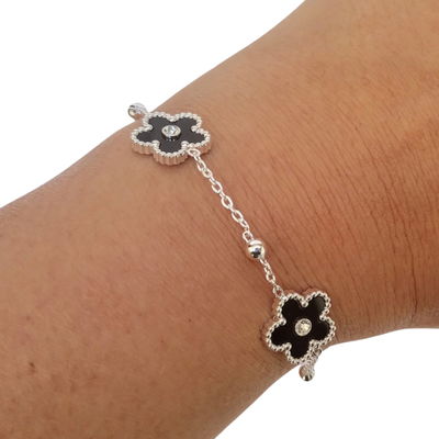 Pulsera Trebol (Florcitas)  De Acero Quirurgico Blanco