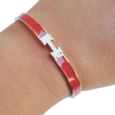 Pulsera Esclava Acero Quirúrgico 316l Ench Oro 18 Kt Roja