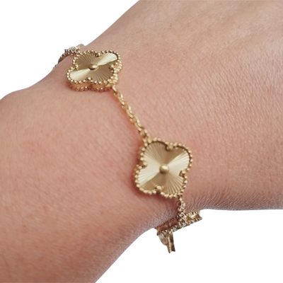 Pulsera Acero Quirúrgico 316l Ench Oro 18 Kt C/trébol Dorada