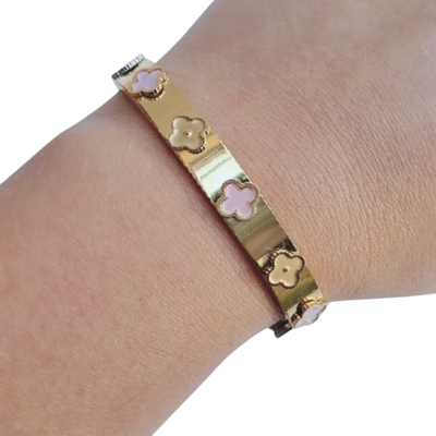 Pulsera Esclava Van Cleef En Acero Quirúrgico Baño Oro 18k