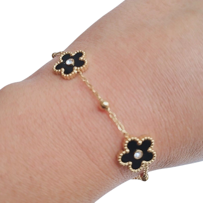 Pulsera  (Florcitas)  De Acero Enchapada En Oro 18k