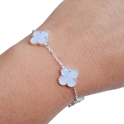 Pulsera Trebol Regulable De Acero Blanco