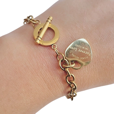 Pulsera Love Dije Corazon Cierre Marinero Bañada En Oro 18k