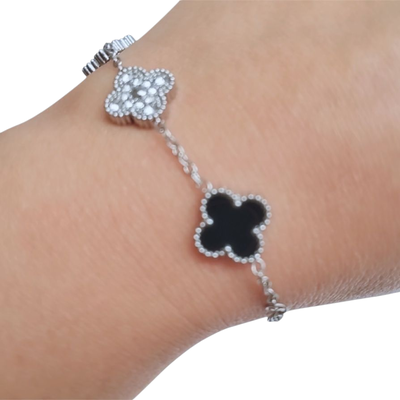 Pulsera Acero Quirúrgico 316 L C/trébol Negros Y Plateados
