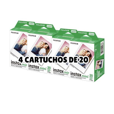 Pack 4 Cartuchos Instax Mini - 80 Fotos Fujifilm - Revelado Instantáneo y Calidad Premium