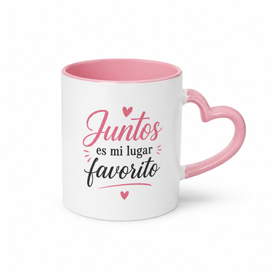 Taza Personalizada Cerámica Asa Corazón e Interior de Color | El Regalo Ideal Enamorados