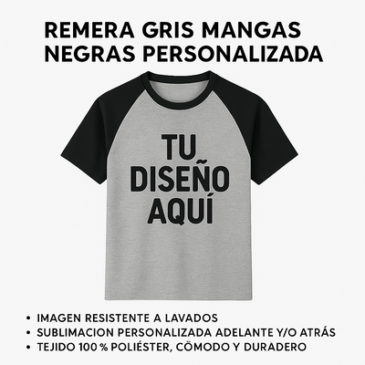 Remera Gris Mangas Negras Personalizada Adultos