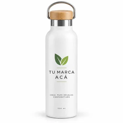 Botella Térmica de Acero Inoxidable 500ml Personalizada con Tapa de Madera