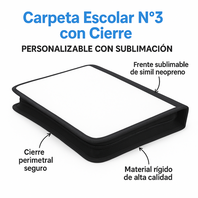 Carpeta Escolar N°3 con Cierre y Frente Sublimable – Personalizá tu Estilo