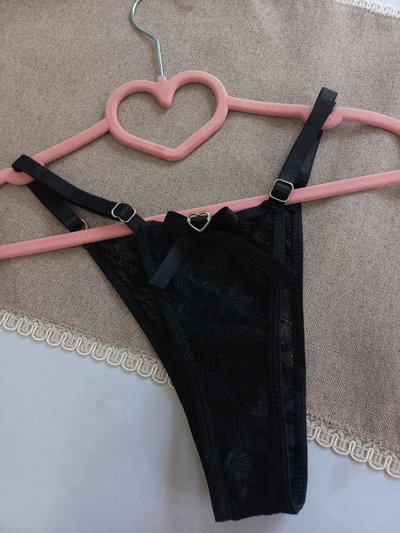 Colales de encaje regulable moño corazón negro