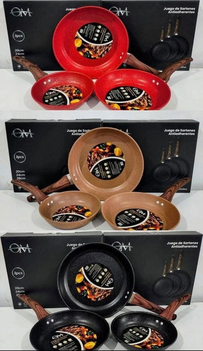 ✨ *JUEGO DE SARTENES ANTIADHERENTES – 3 PIEZAS* ✨ 