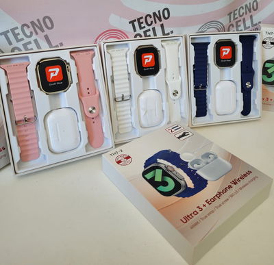 RELOJ SET SMARTWATCH Y AURICULAR CON 2 MALLAS INTERCAMBIABLES 