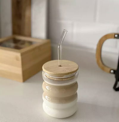 VASO TAPA BAMBÚ Y BOMBILLA 