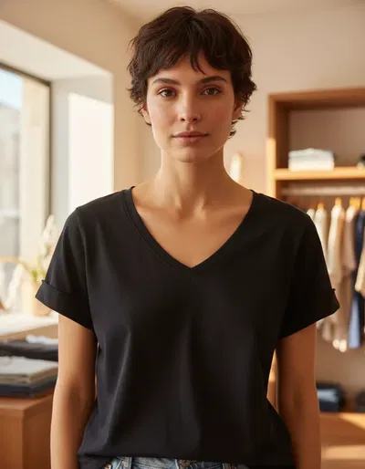 Remera escote en v algodón