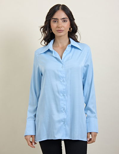 Camisa Saten Celeste