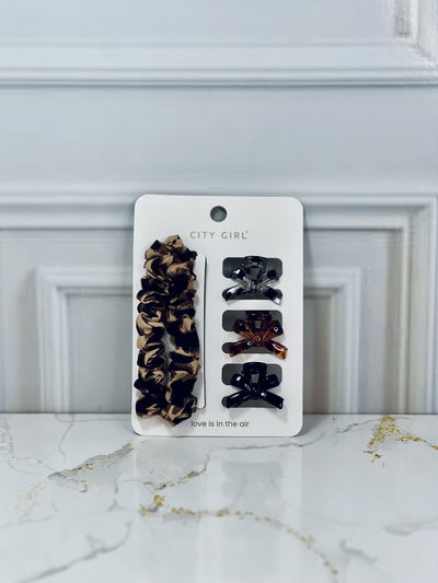 Kit de colitas y hebillas animal print city girl 