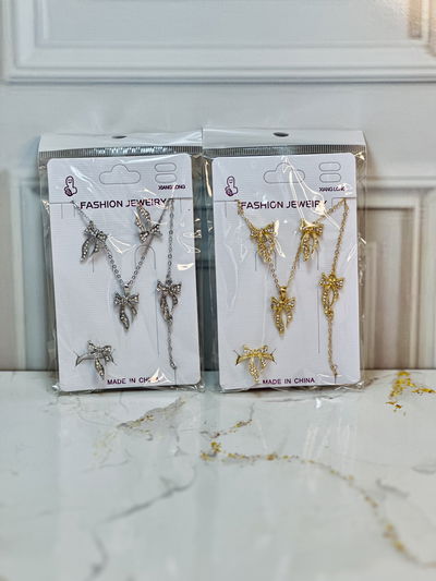 Kit collar+pulsera+anillo+aros moño