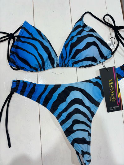 Bikini triangulito con tazas removibles - Zebra azul talle M