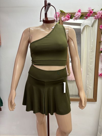 Short pollera con volados | verde militar