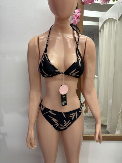 Bikini triangulito con tazas removibles + colaless - estampado | negro con visón 