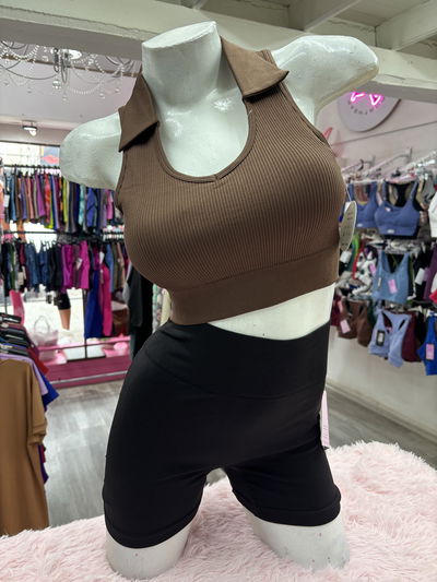 Crop top tipo “chomba” | Chocolate